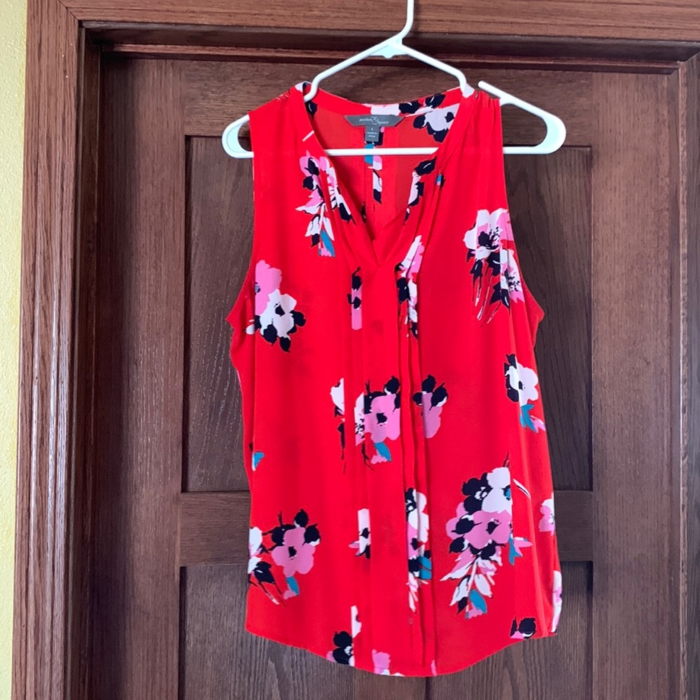 Red Floral Tank Top Blouse